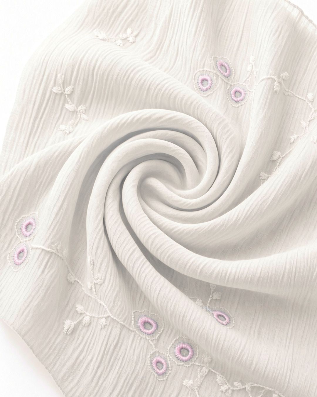 Tela Blanca Texturizada con Bordado Floral | AR006