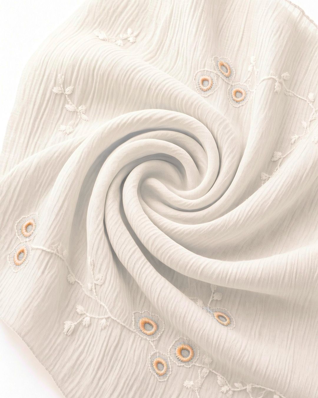 Tela Blanca Texturizada con Bordado Floral | AR006