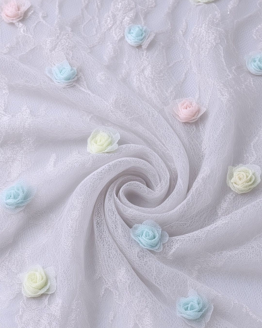 Encaje Satinado con Flores 3D | AR003