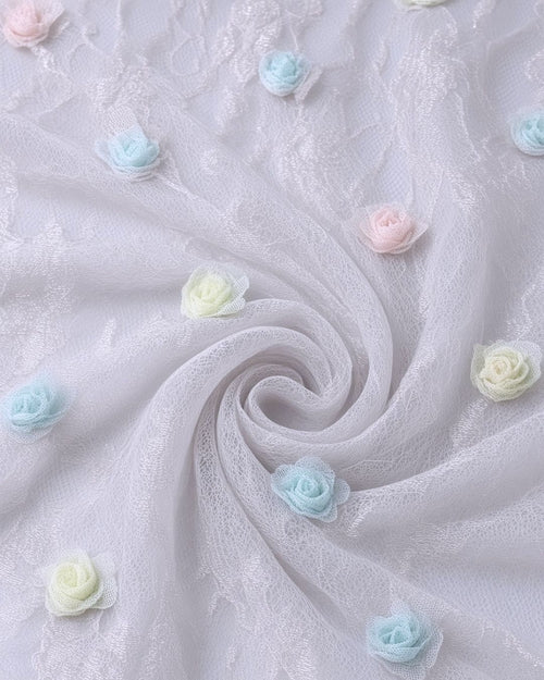 Encaje Satinado con Flores 3D | AR003