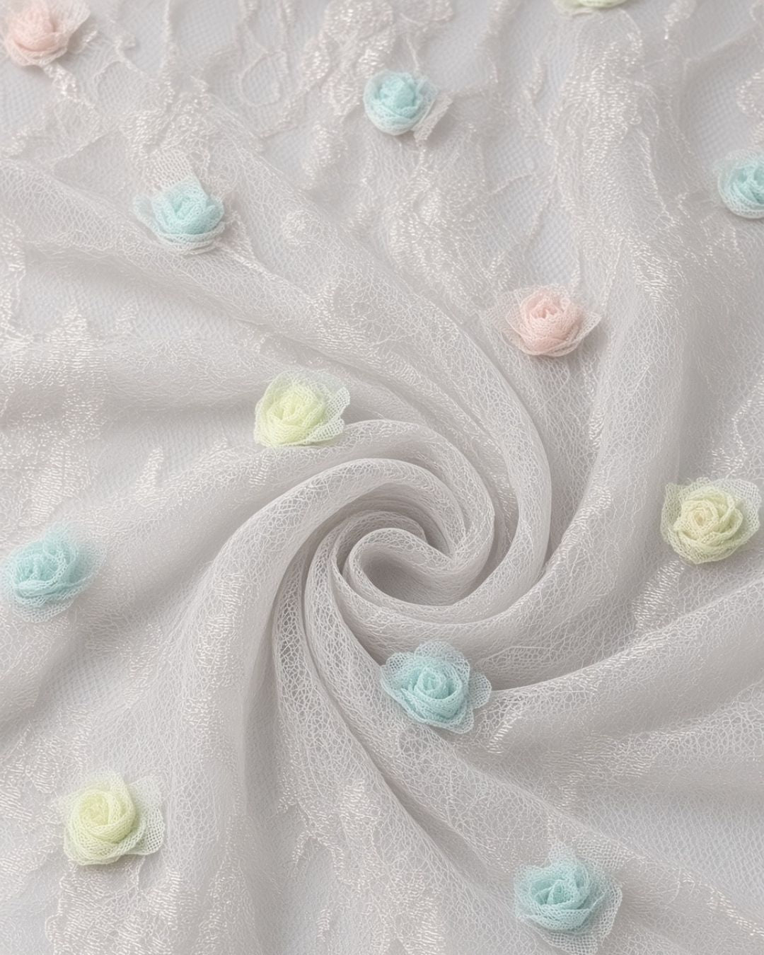 Encaje Satinado con Flores 3D | AR003