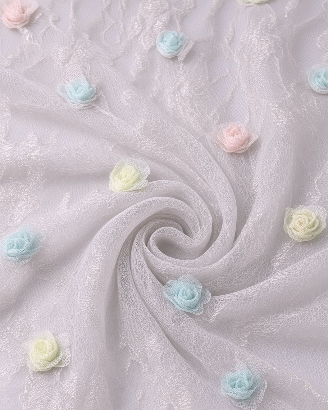 Encaje Satinado con Flores 3D | AR003