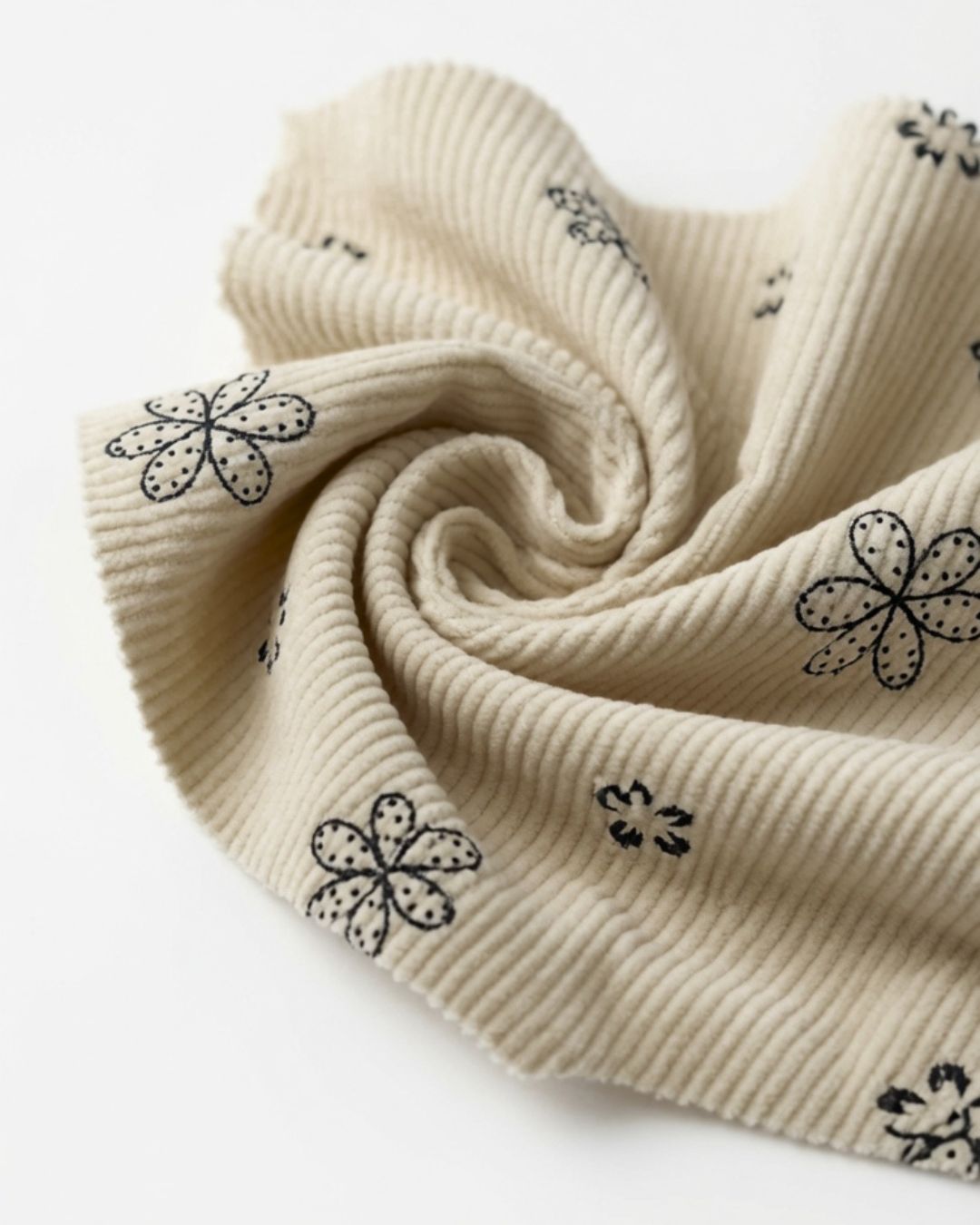 Rollo Corduroy Flor Crema 100% Poliéster | 155 cm | 50 mts | REF 2508-40