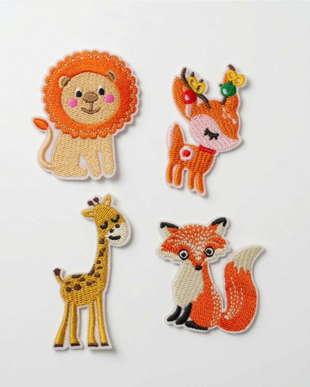 Apliques Bordados de Animales | León, Ciervo, Jirafa y Zorro